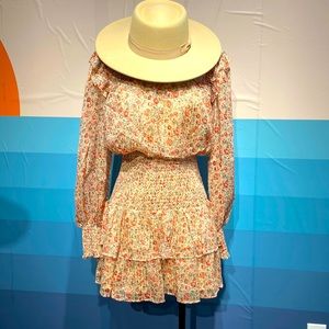 Endless Rose Floral Print Shirred Long Sleeve Chiffon Minidress